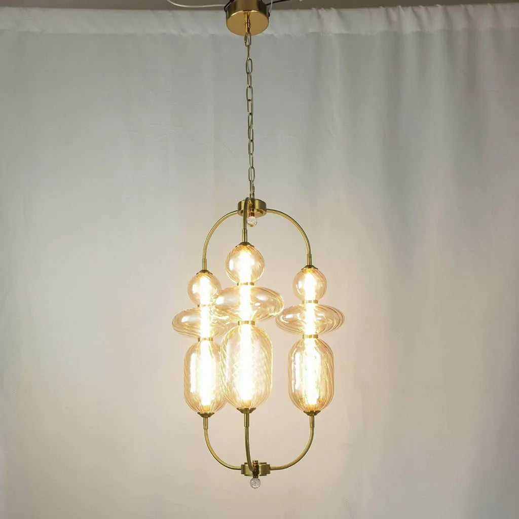 Gold Hardware and Amber Glass LED Chandelier by Gloss (A1893/2)