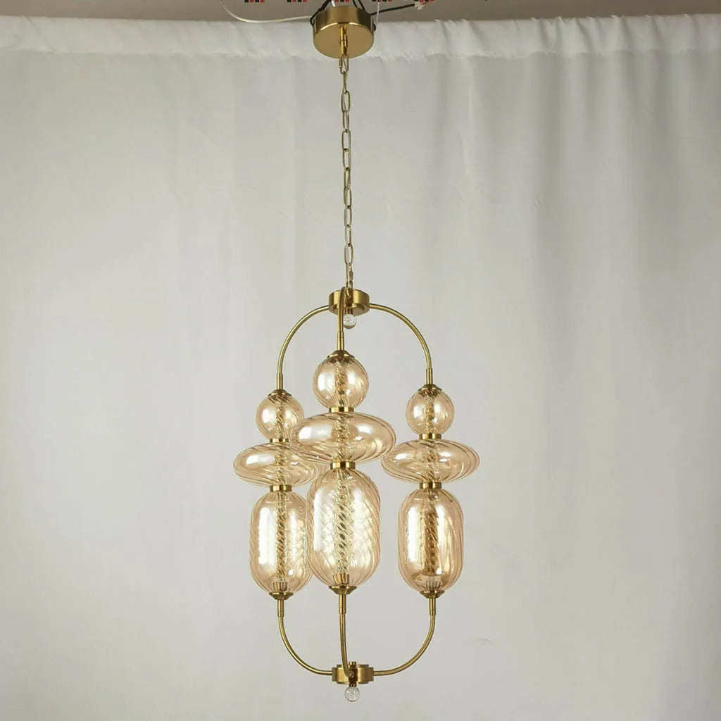 Gold Hardware and Amber Glass LED Chandelier by Gloss (A1893/2)