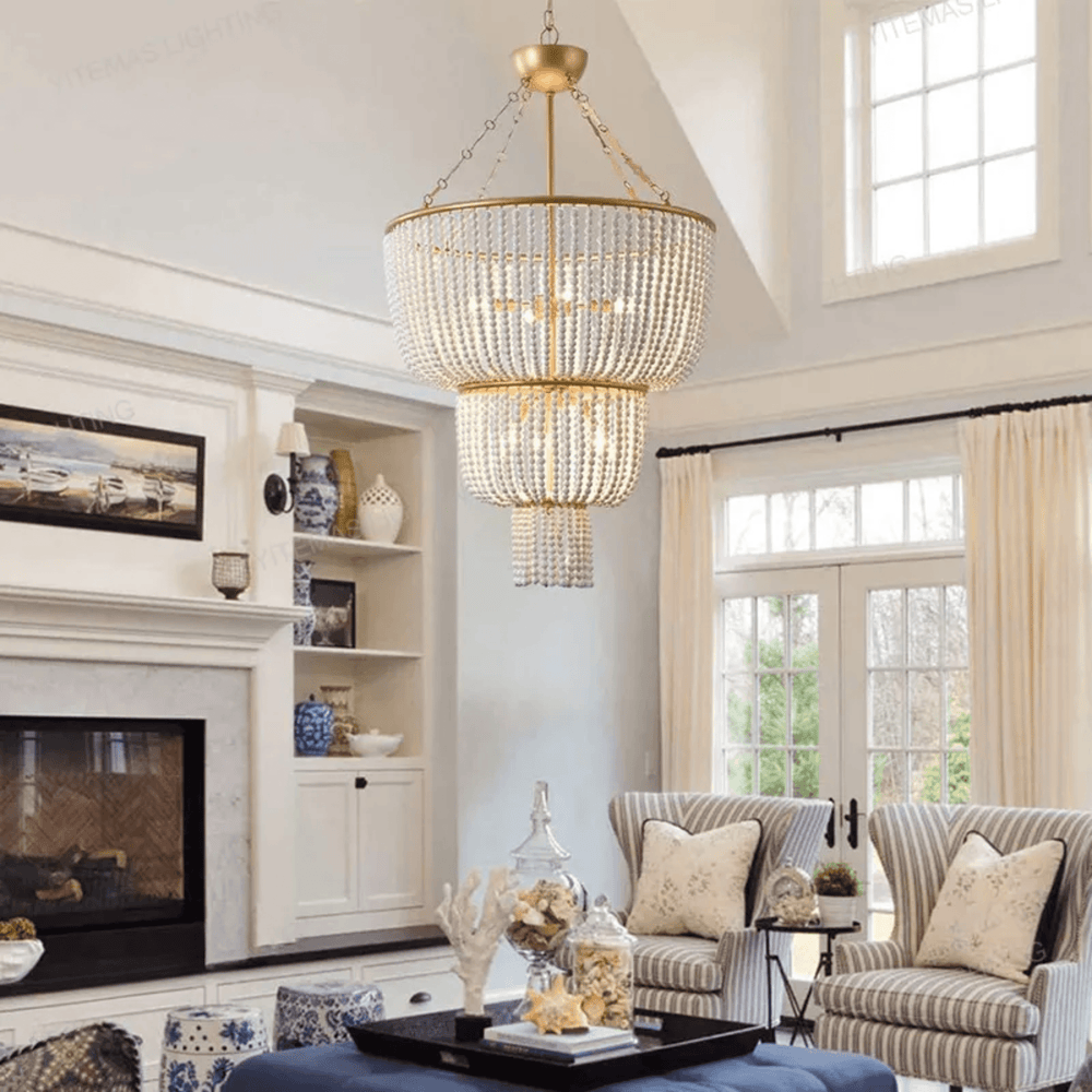 
                      
                        Luxury White and Gold Ceramic Beads Double Height Chandelier by Gloss (9342/8) - Ashoka Lites
                      
                    