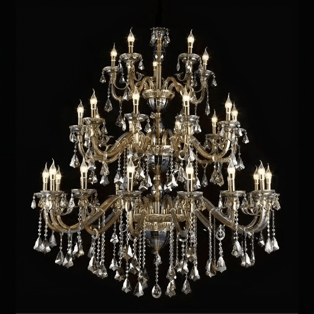 Luxury Metal Golden Crystal Colour Double Height Chandelier by Gloss (8026) - Ashoka Lites