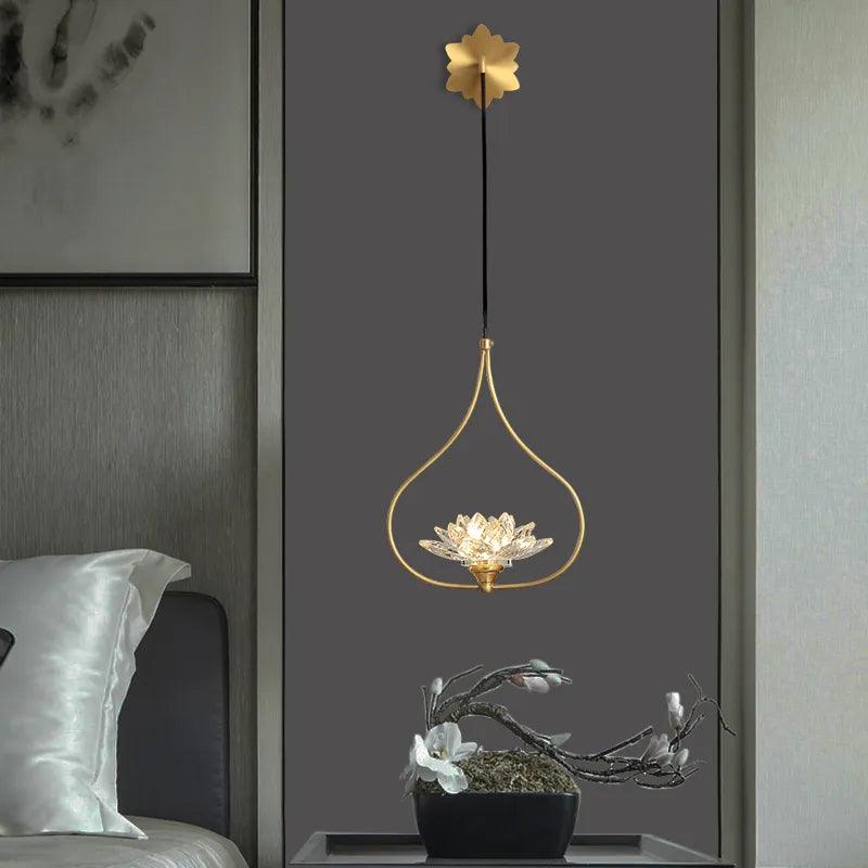 Premium Modern Brass Clear Lotus Crystal LED Wall Lamp by Gloss (6601/WA) - Ashoka Lites